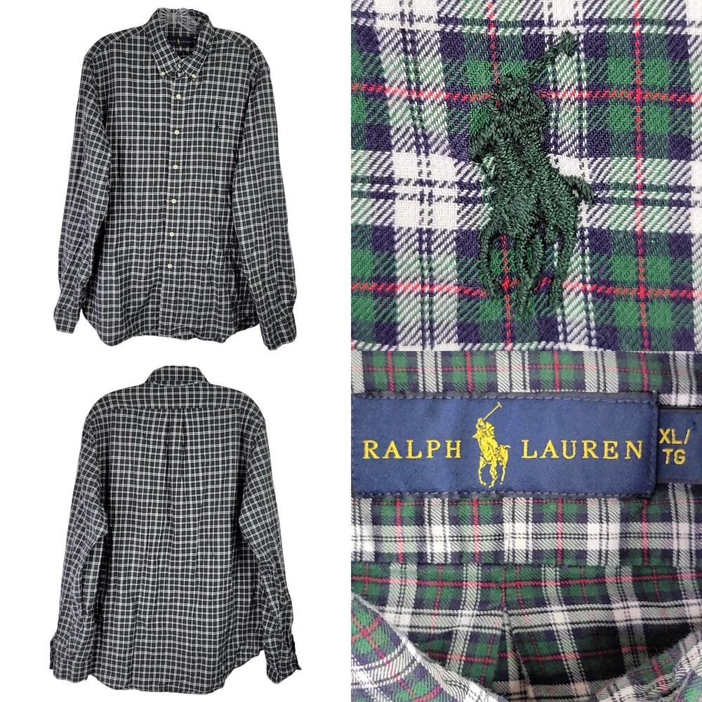 Polo Ralph Lauren Oxford Shirt Button Down Ls Green Christmas Plaid Mens Xl